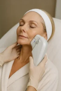 Woman receiving HIFU non surgical facelift treatment Lewes