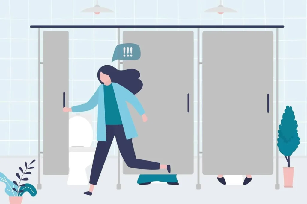 graphic of Urine incontinence Lewes woman running to the toilet.
