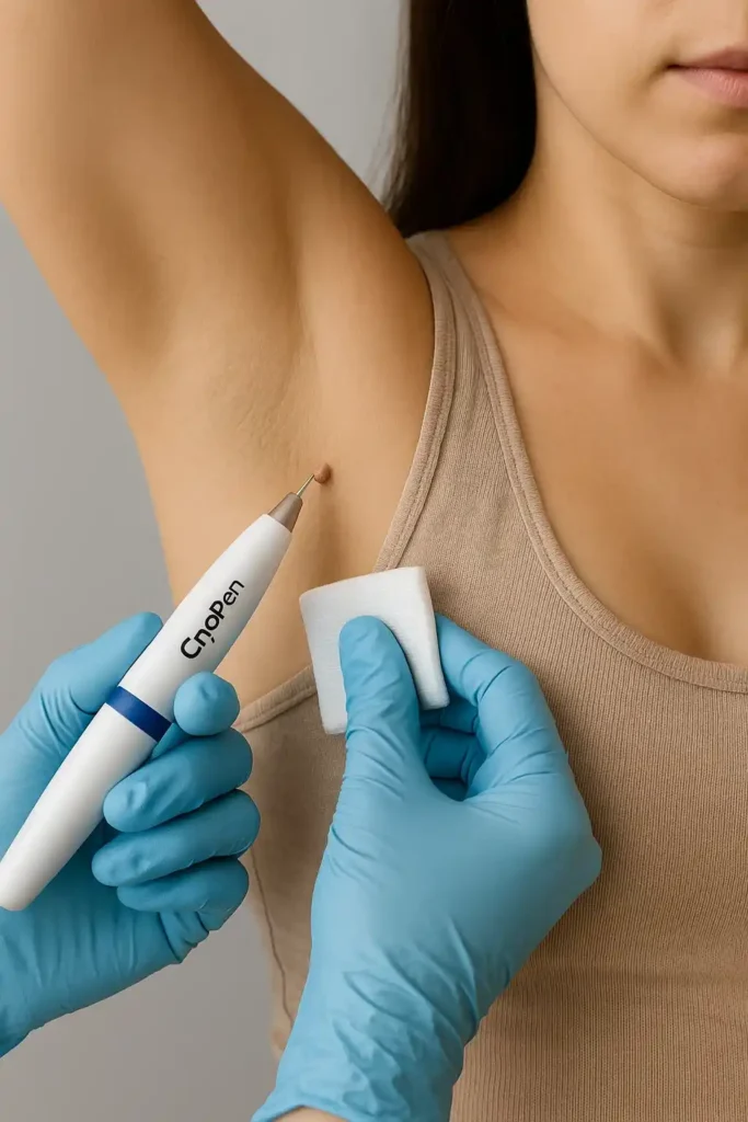 woman having cryopen to remove underarm skin tags Lewes