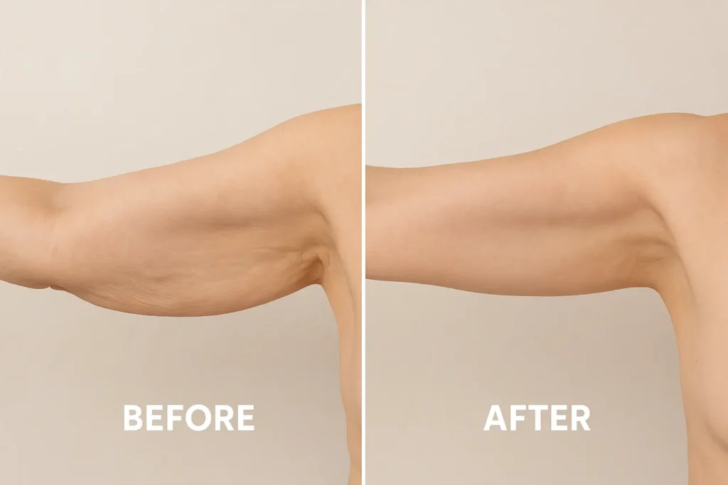 Picture of LA LIPO Lewes before and after results of skin tightening treatment on the upper arms.